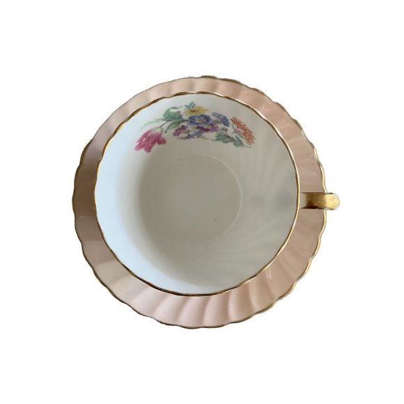 AYNSLEY ENGLAND PASTEL LIGHT PINK SWIRL TEA CUP SAUCER SET FLORAL GOLD RIM #1 Gd - Picture 9 of 13